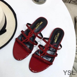 YSL Cassandra Slides In Patent Leather Red