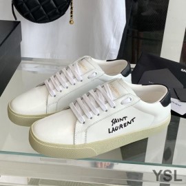YSL Court Classic Sneakers In Embroidered Leather with Black Logo White And Black