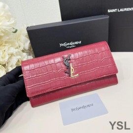 YSL Large Cassandra Deconstruct Bifold Wallet In Crocodile Embossed Leather Red