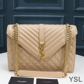 YSL Large Envelope Chain Bag In Mixed Grained Matelasse Leather Apricot And Gold
