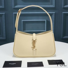 YSL Le 5 A 7 Hobo Bag In Smooth Leather Apricot And Gold