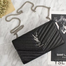 YSL Monogram Chain Wallet In Grained Matelasse Leather Black And Silver