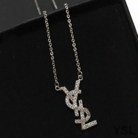 YSL Opyum Pendant Necklace In Metal and Crystal Silver