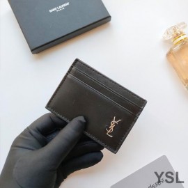 YSL Tiny Monogram Card Case In Smooth Leather Black And Silver