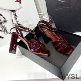 YSL Tribute Platform Sandals In Patent Leather Burgundy